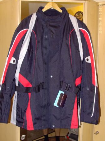 Motorrad Jacke, schwarz/silber/rot - Neu, Grösse XXL