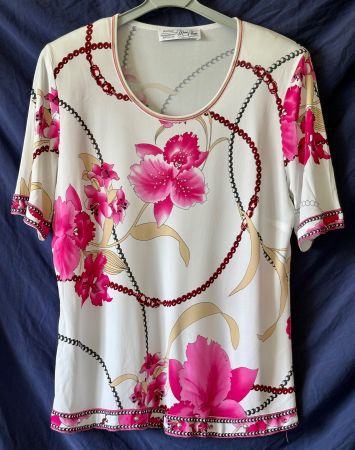 Kurzarm-Shirt (Boutique Marie-Claire), weiss mit pink Blumen