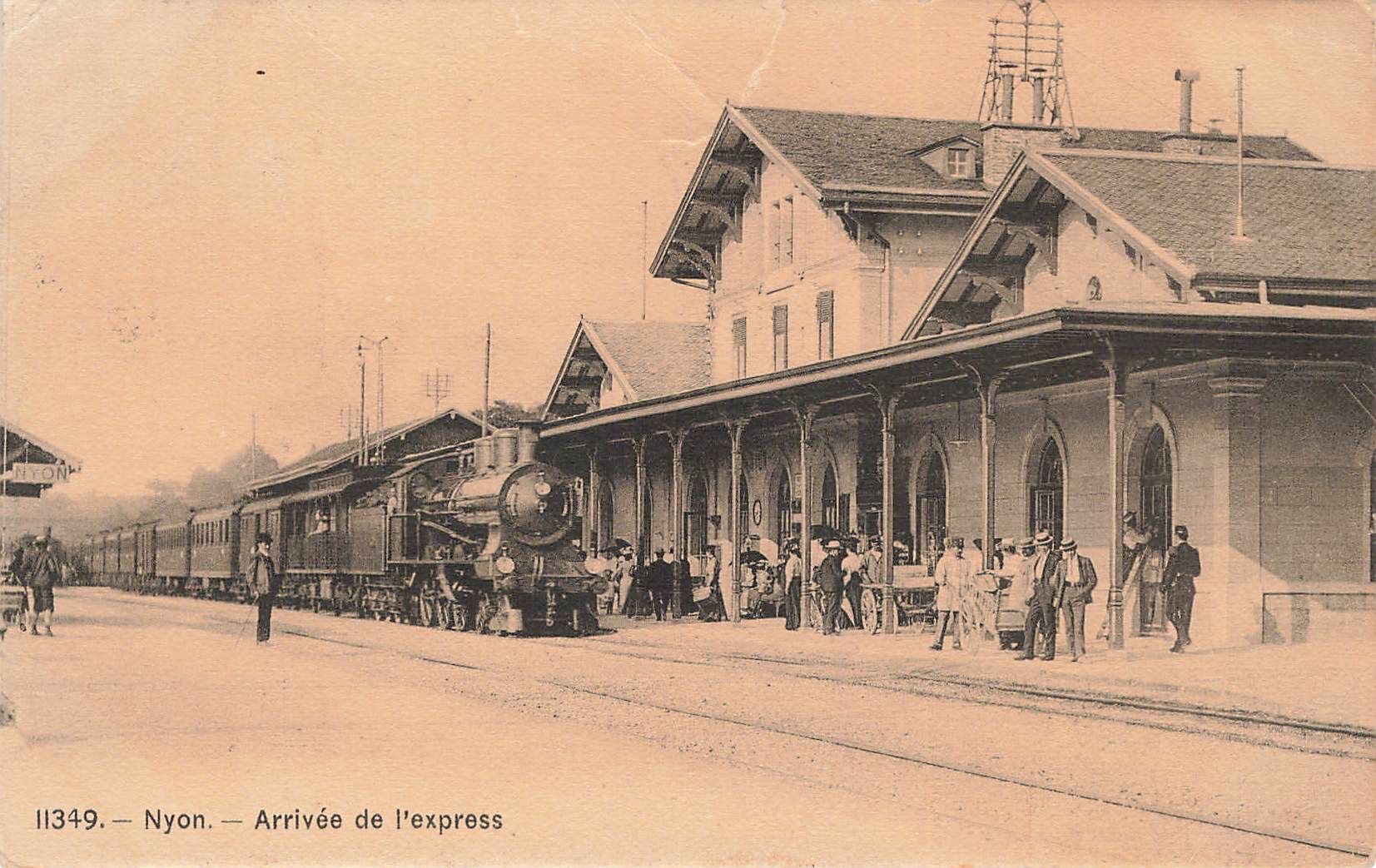 Cartoline postali: Nyon VD bahnhof dampfzug Eisenbahn – Usato da Biasca venduto da Blenio71