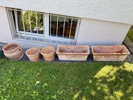 Fünf Terracotta Töpfe Blumenkästen