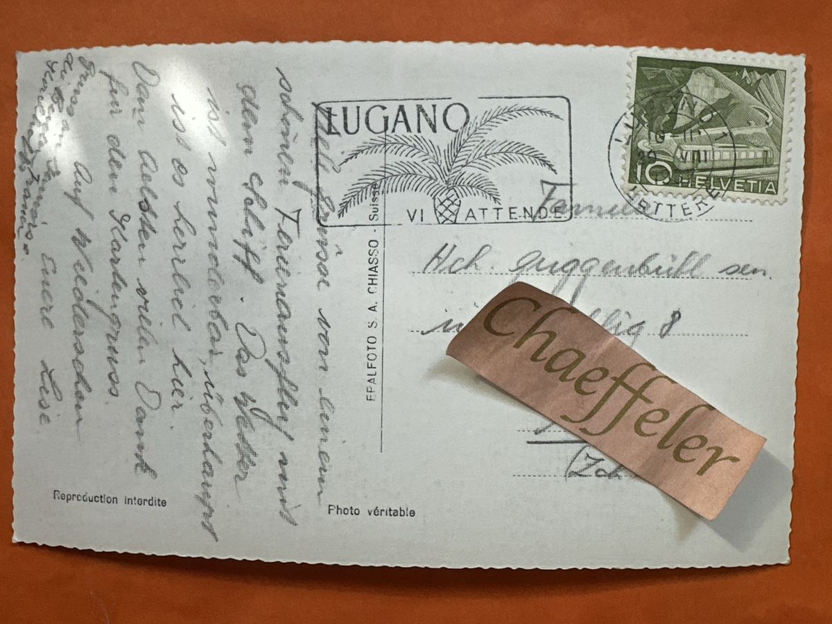 Cartoline postali: Ansichtskarte 1957 Saluti da Lugano BISSONE – Usato da Zürich venduto da Chaeffeler 1