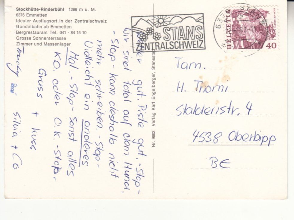 Cartoline postali: Rinderbühl Stockhütte 1983 – Usato da Bürglen TG venduto da StampGraf 1