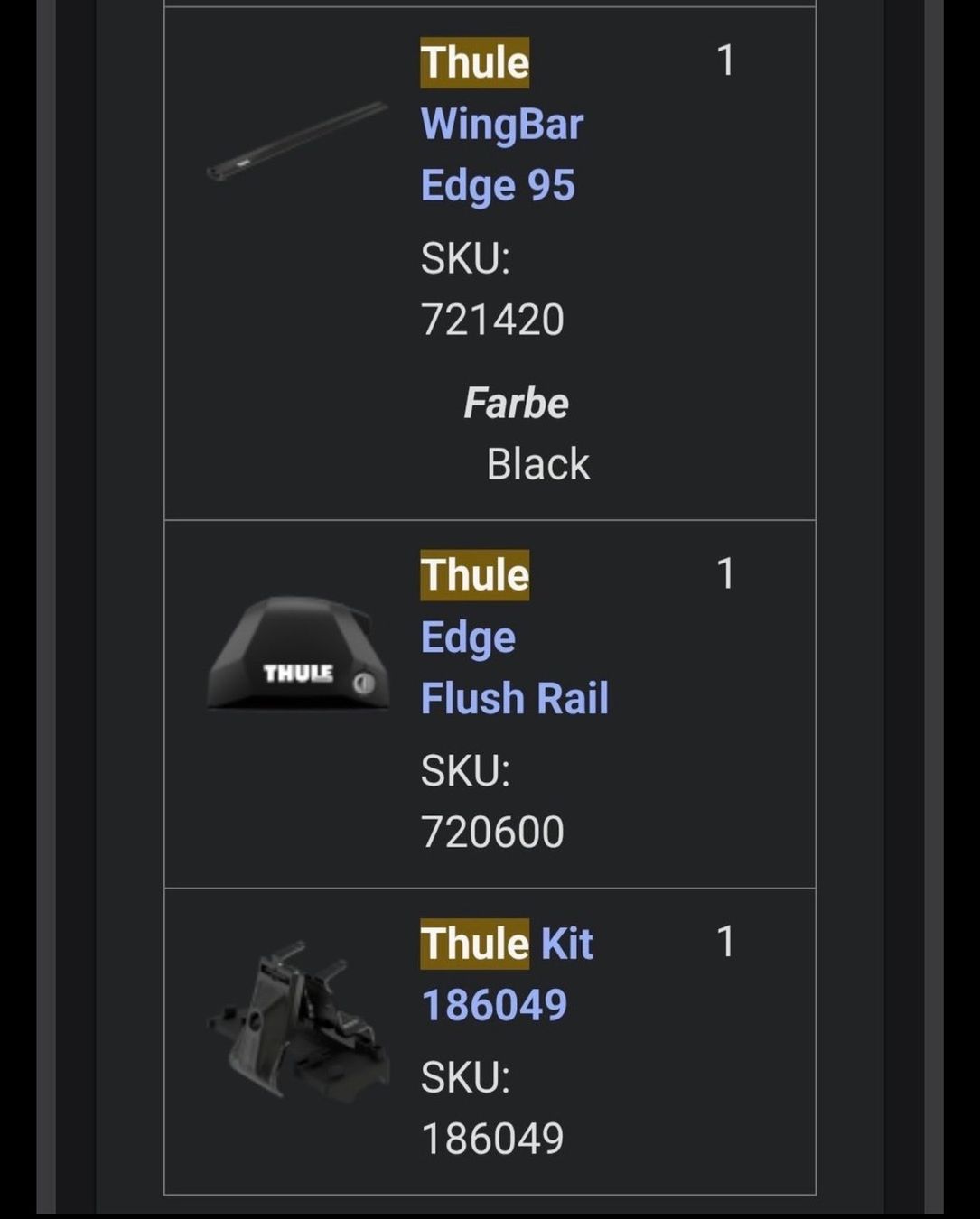 Thule Portapacchi: Thule Kit Wingbar Edge black System 720600 – Nuovo (secondo la descrizione) da Ossingen venduto da fiibo_ 6