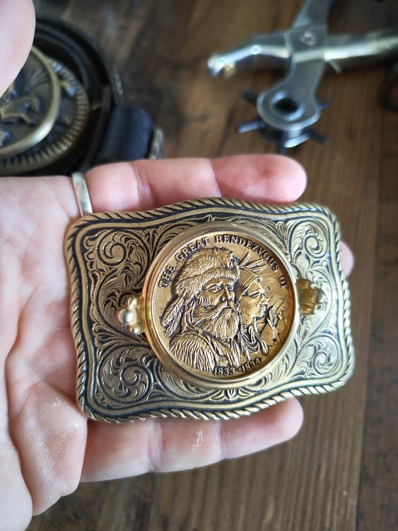 JEAN'S FRIEND Vintage Kompass-Gürtelschnalle - Antik Silber Für Jeans & Western-Look