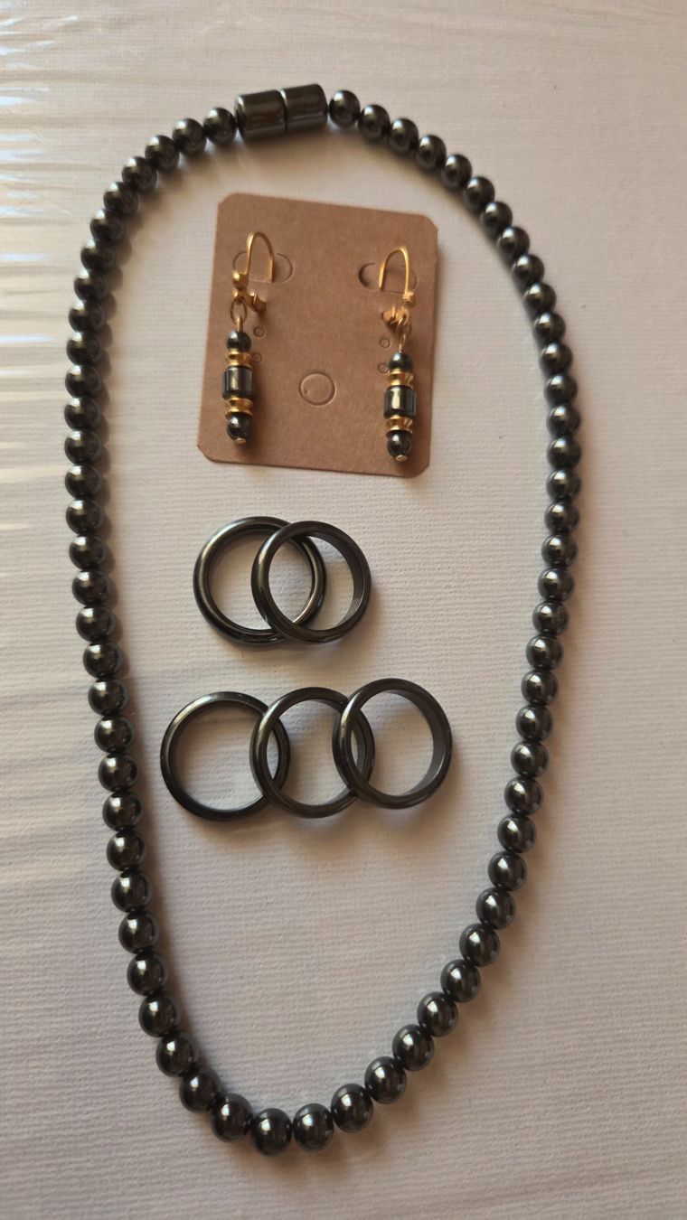 Orecchini pendenti & Orecchini a lobo: Schmuck Set Hämatit Ohrringe Kette Ring Modeschmuck – Usato da Weggis venduto da Leeclipse 7