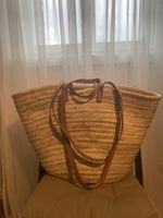 Panier en paille et cuir, grand format, bon état