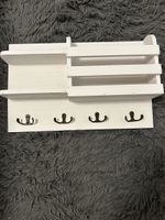White Wood Entryway Shelf with Hooks - Wall Mounted!