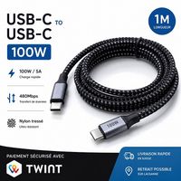 Câble USB-C  USB-C 100W / 5A  1 m  Tressé  Neuf