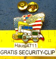TRUCK LKW CAMION ZUGMASCHINE BORN IN USA PIN ENAMEL GOLDIG