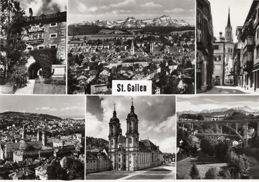 Cartoline postali: St. Gallen 6 Bildkarte 1956 – Usato da St. Gallen venduto da Epu