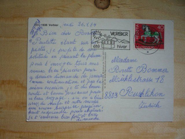 Cartoline postali: Verbier, 29.1.84 – Usato da Rieden SG venduto da Brockehuesli 1