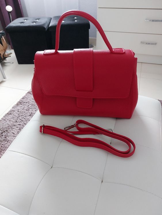 Sac Fourre-tout En Cuir Véritable Rouge & Noir Par Indigo Vancouver - Fabriqué Au Canada - Occasion
