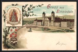 Litho Einsiedeln, Kloster mit Prozession