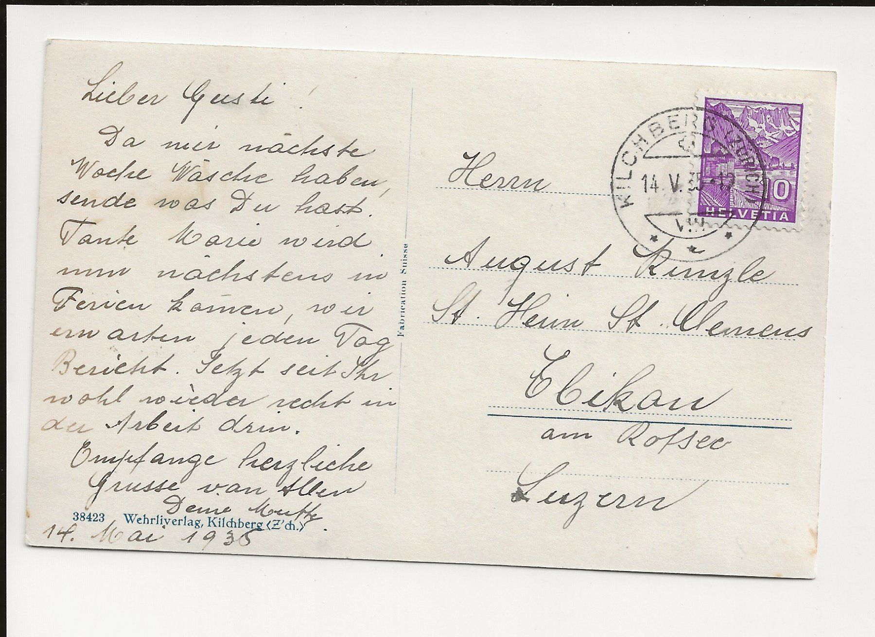 Ansichtskarten: AK 1935 Kilchberg Schwelle ZH – Gebraucht aus Greifensee von 315WDO 1