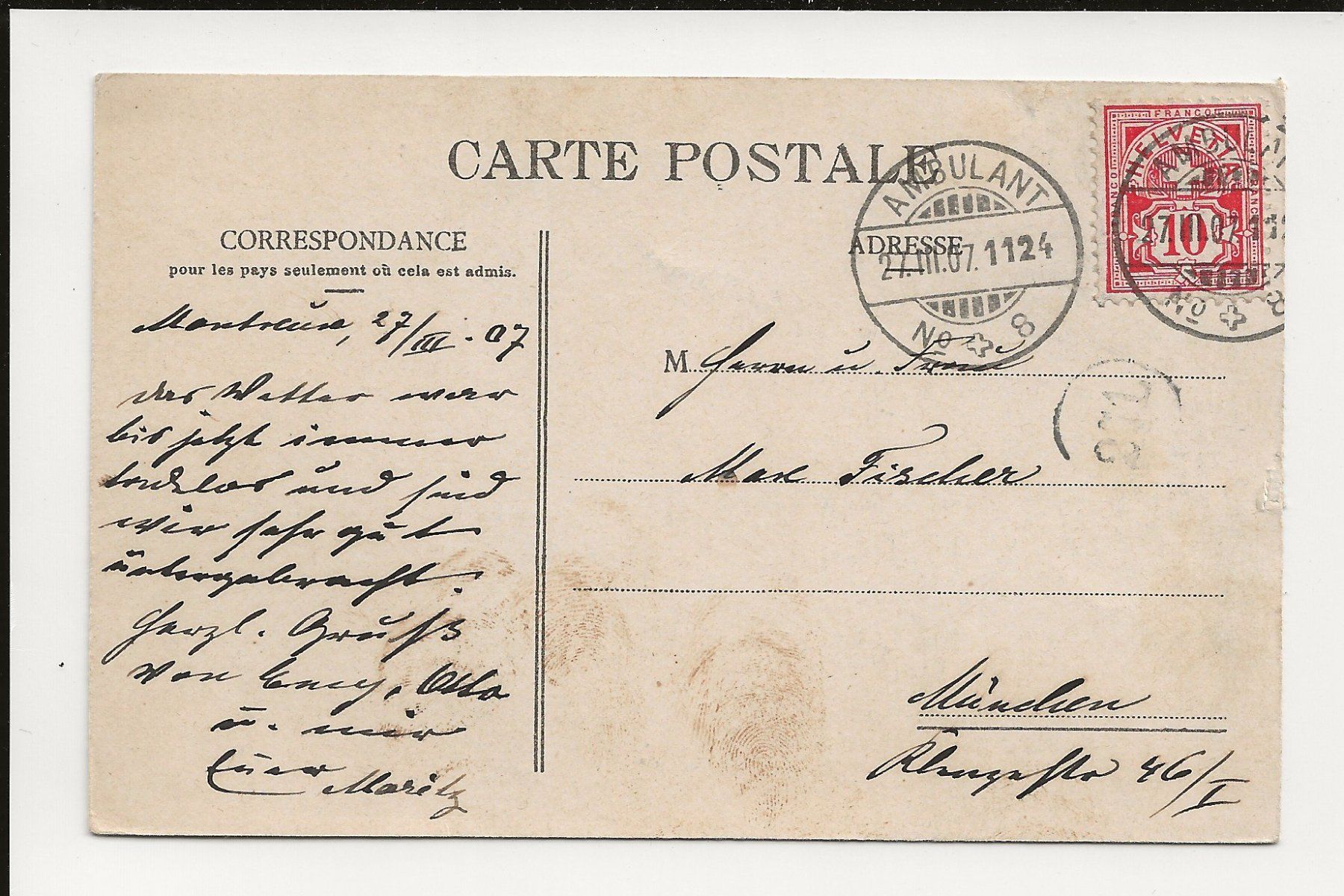 Ansichtskarten: AK 1907 Clarens – Gebraucht aus Greifensee von 315WDO 1