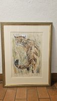 Farblithographie von Fritz Hug, Katze