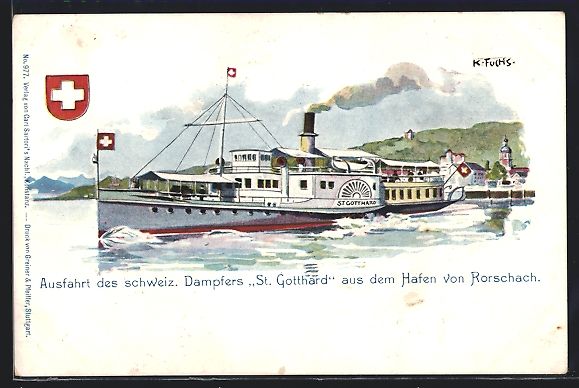 Cartoline postali: Ausfahrt des schweiz. Dampfers St. Gotth – Usato da Berlin venduto da bartko-reher