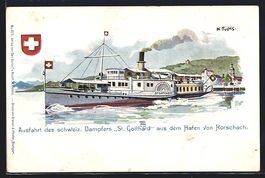 Ausfahrt des schweiz. Dampfers St. Gotth