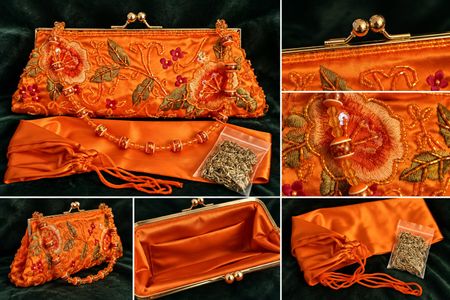 Elegante Satin Abendtasche Orange – Bestickt & Perlen