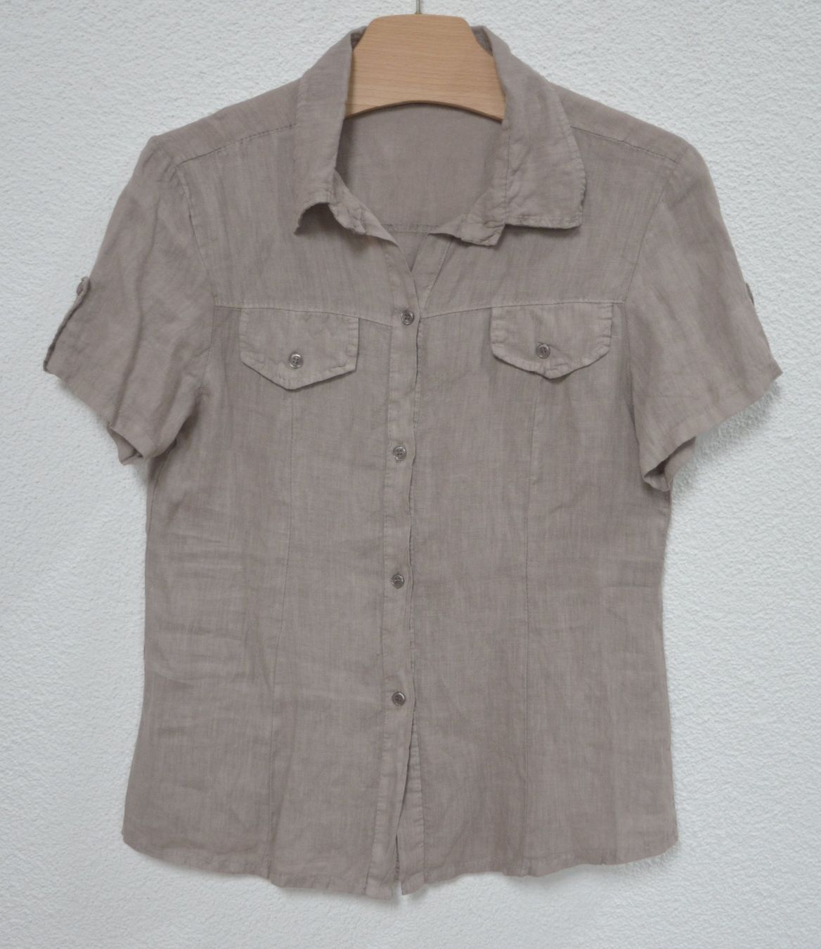 Camicette: braune Kurzarm Damen Leinen Bluse / Hemd – Usato da Niederhasli venduto da littledrop 1