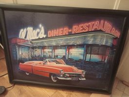 Tableau lumineux Diner Américain Cadillac - Déco Rétro