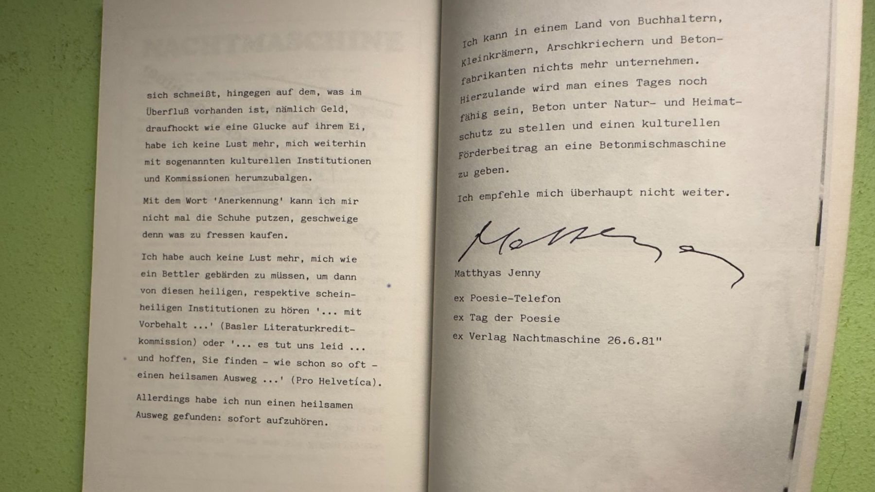 Libri: Matthyas Jenny: Postlagernd. Roman eines Durchbrenners. – Usato da Zürich venduto da allp 8
