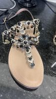 Sandalen Echtleder Glitzer Steine schwarz gold
