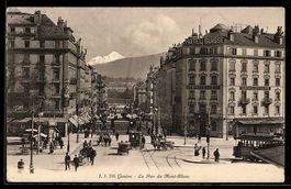 AK Genève, La Rue du Mont-Blanc, Hotel Suisse, Strassenbahn