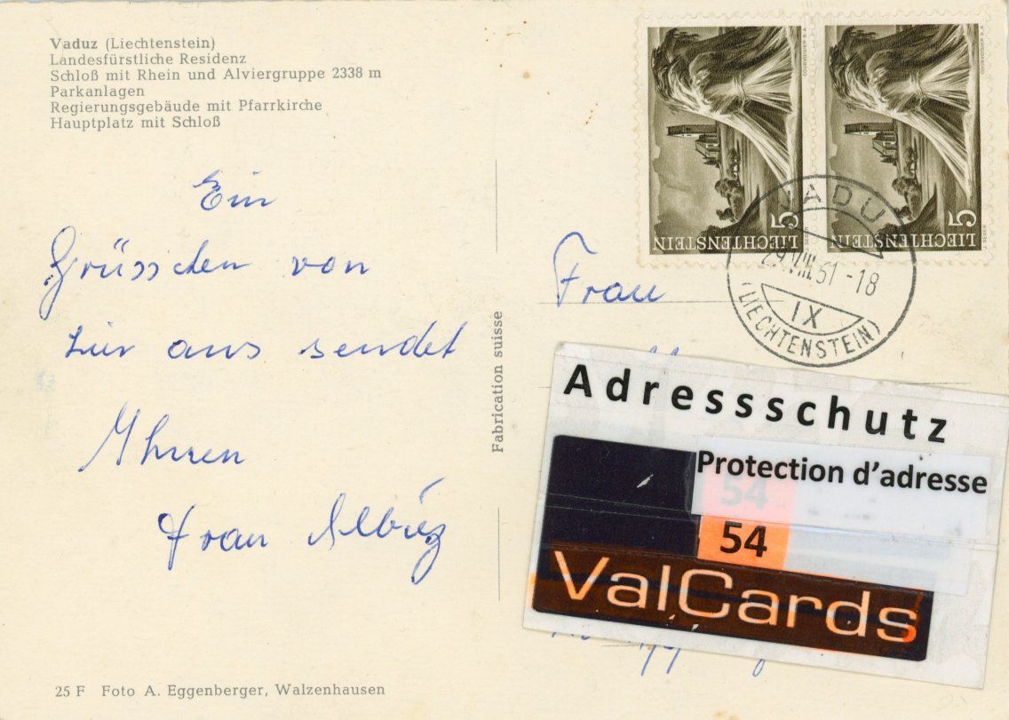 Cartoline postali: Vaduz  FL      um 1961 – Usato da Brig venduto da Valcards54 1