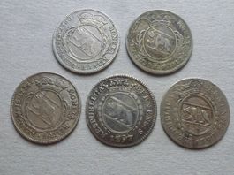 Lot ++ 5 Berner Kantonalmünzen (1/4 Taler) ab 1757/60/74/97