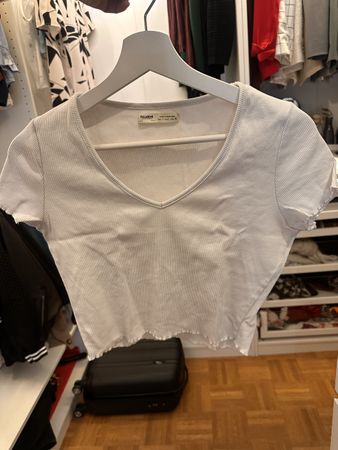 Pull&Bear Top, gerippt, weiss, Grösse L - neuwertig!