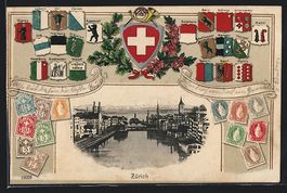 Passepartout-AK Zürich, Stadtansicht, K