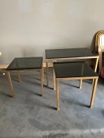 3er Set Vintage Satztische goldfarbenes Metall mit Rauchglas