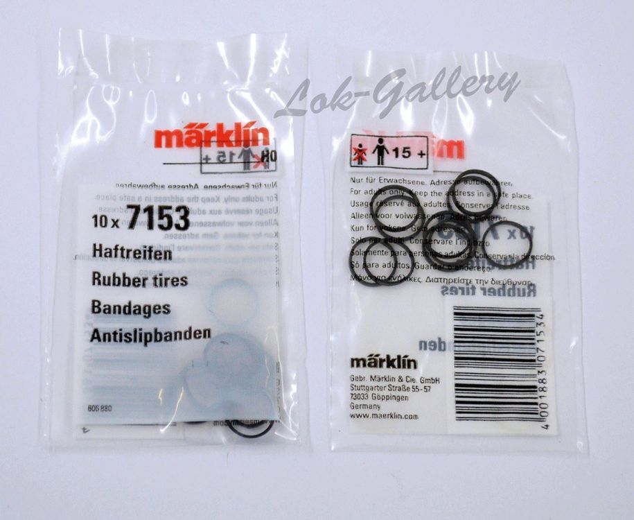 Marklin 7153 - 10pc Set Of Black Rubber Grip Ring Wheels For Model Trains, Diameters 10-14
