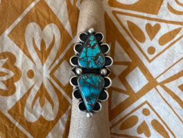Silberring mit 2 Bisbee Türkissteinen (US Size 8.5)