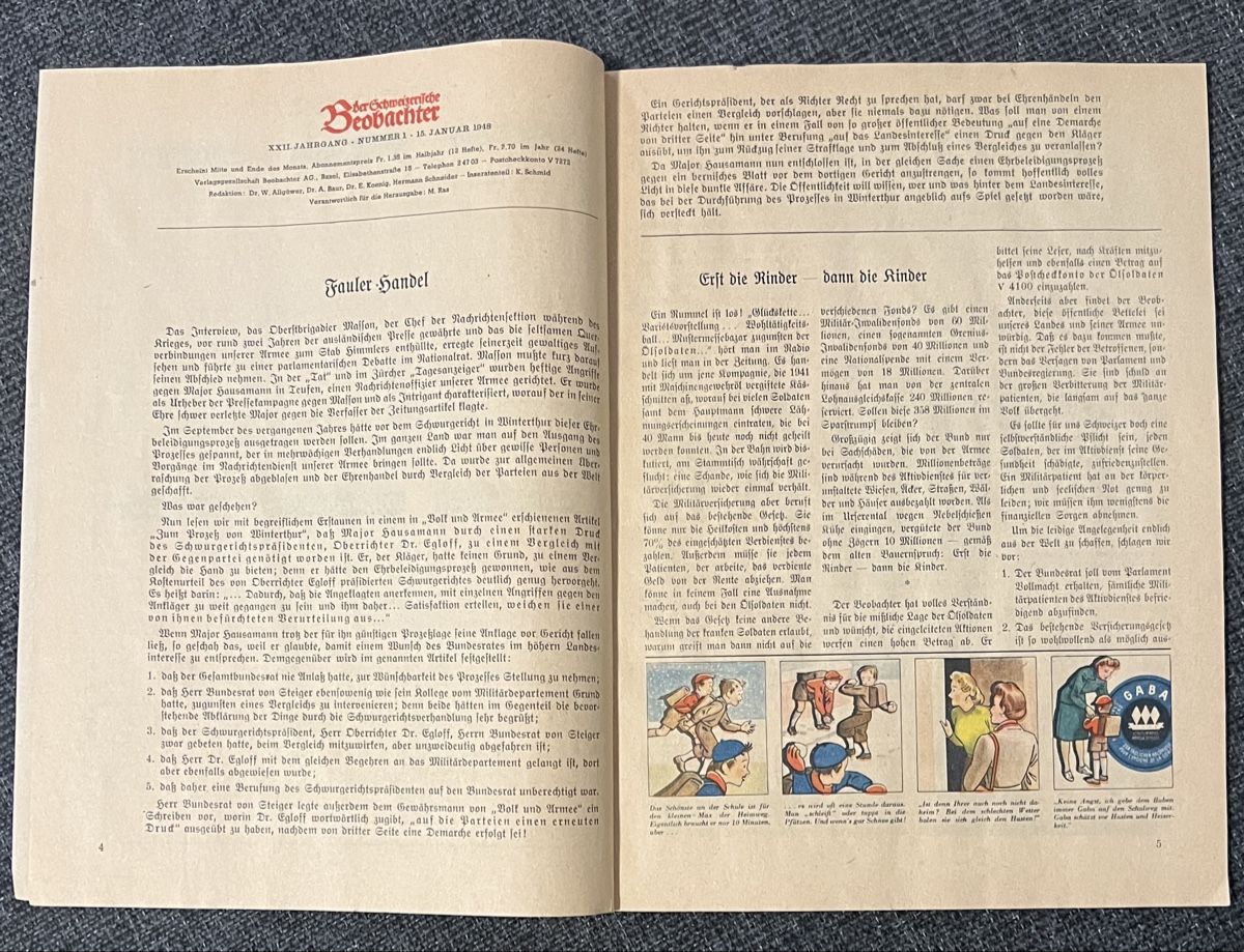 Libri: Schweizerischer Beobachter Nr.1 vom 15.01.1948  Albert Anker – Nuovo (secondo la descrizione) da Urdorf venduto da NamoDeals 2