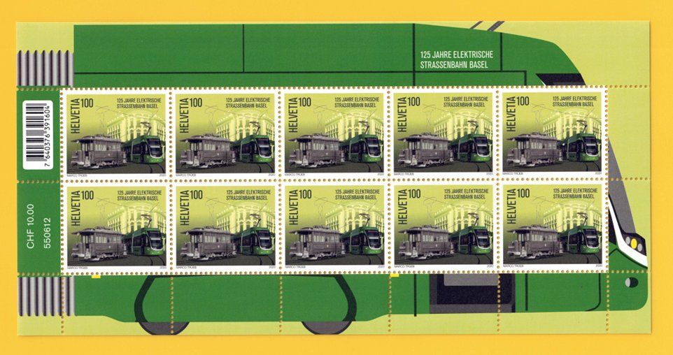 Tutti i francobolli: 2020, 1795, Sonderbogen El. Strassenbahn Basel, Postfrisch** – Nuovo (secondo la descrizione) da Lupfig venduto da lubor
