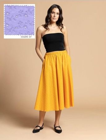 Piu & Piu Sommer Jupe lang BW Lochstickerei lila Gr 38