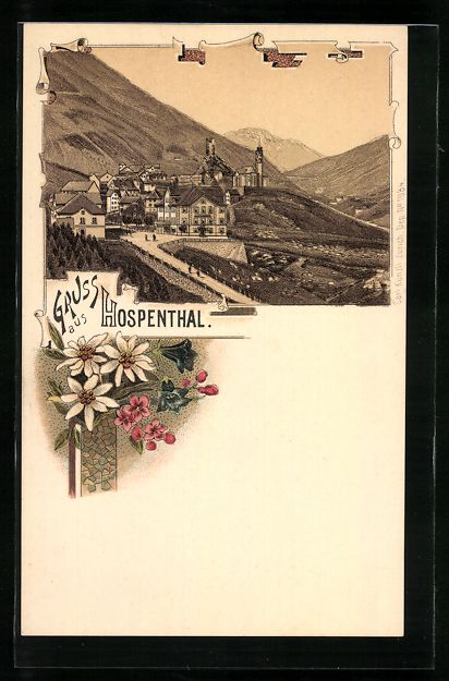 Cartes postales: Litho Hospenthal, Generalansicht mit Geb – D'occasion à Berlin par bartko-reher