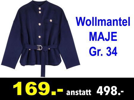 🔴  Wollmantel MAJE Gr. 34 Kurzmantel Taillengürtel /882Z