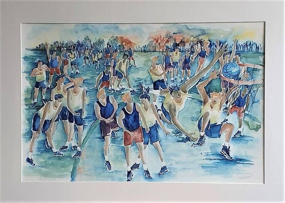 Dipinti: AQUARELL "SPORT MEETING" KORBBALL – Usato da Kloten venduto da aquabaer 1