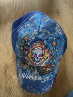 Casquette bleue vintage tête de mort strass