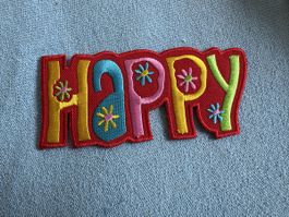 Aufnäher HAPPY bunte Buchstaben Neu