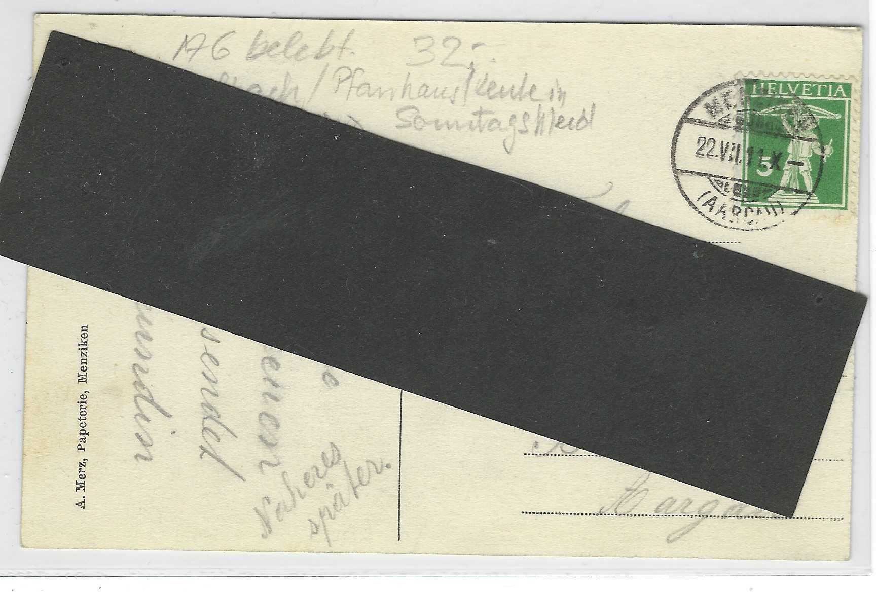 Ansichtskarten: 22.7.1911 Menziken Mitteldorf/Leute+Bach – Gebraucht aus Zürich von Hagliweg 1