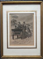 Stahlstich "Reiter und Kutsche", Johann Adam Klein, um 1850