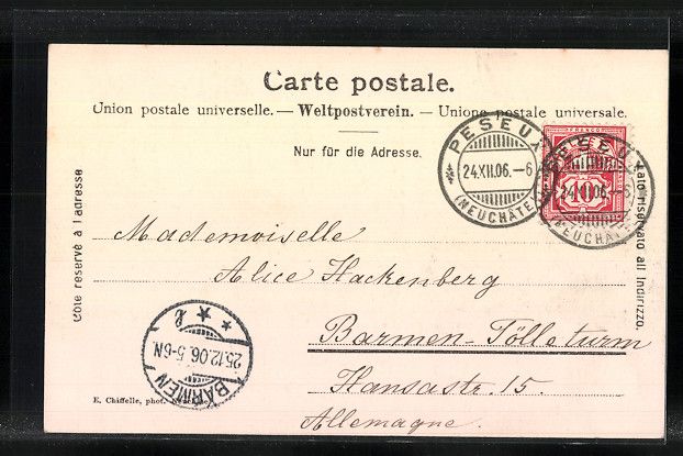Cartoline postali: AK Peseux, Panorama, 1906 – Usato da Berlin venduto da bartko-reher 1