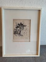 Radierung Georg Matt Vogel Motiv E.A. mit Rahmen
