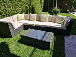 Ratan Garten Sitzgruppe inkl. Polster und Tisch