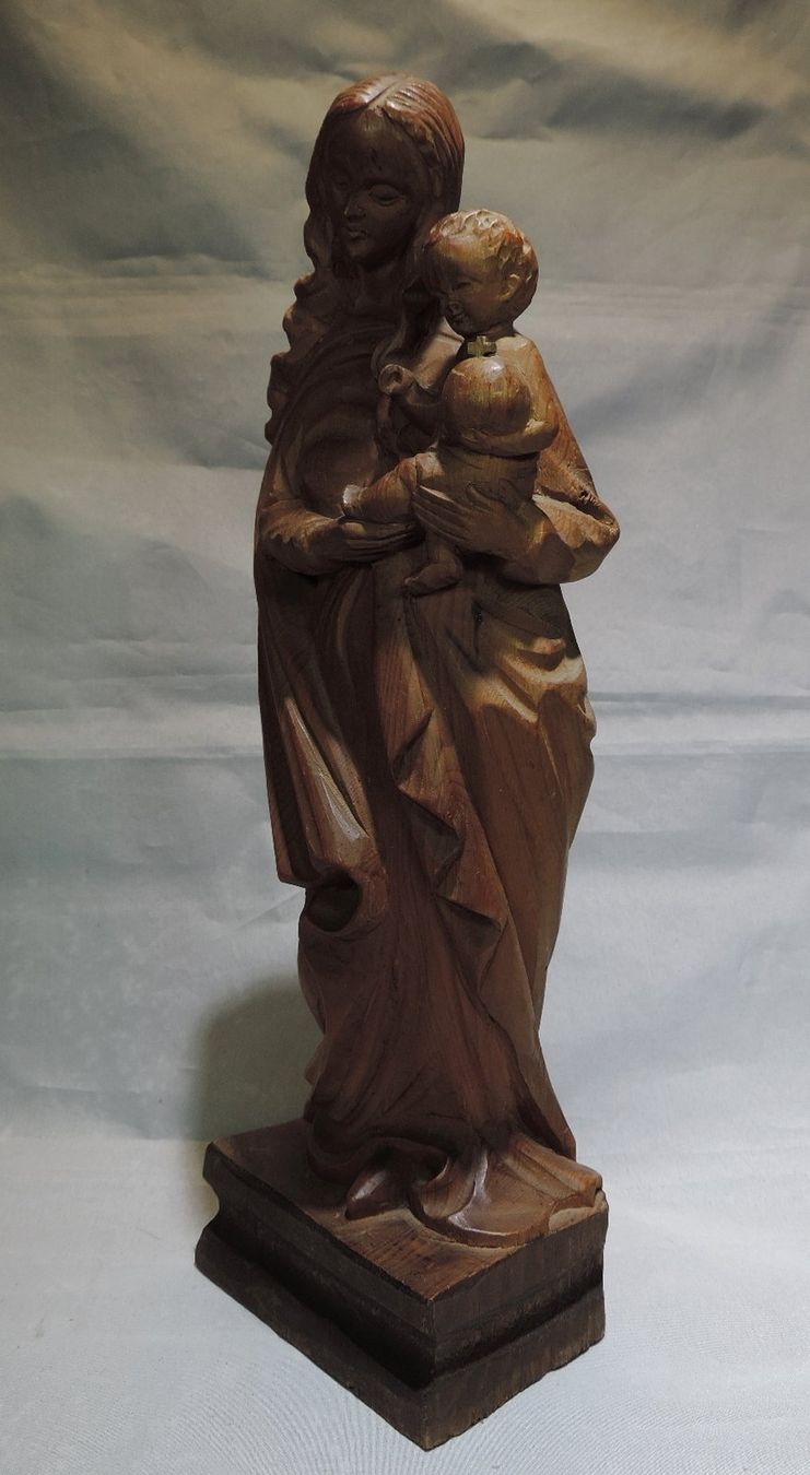 Statuette: Holzfigur Madonna mit Kind handgeschnitzt – Usato da Duggingen venduto da doogbua 3