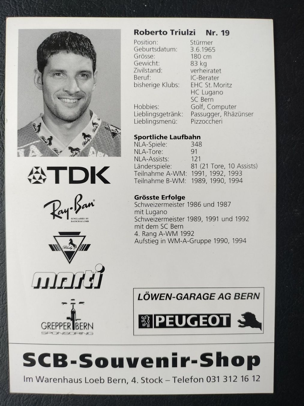 Autografi: Autogrammkarte SC Bern, SCB , Roberto Triulzi – Usato da Schwanden Sigrisw venduto da cadieux71 1